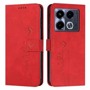 For Infinix Note 40 5G Skin Feel Heart Embossed Leather Phone Case with Long Lanyard(Red)