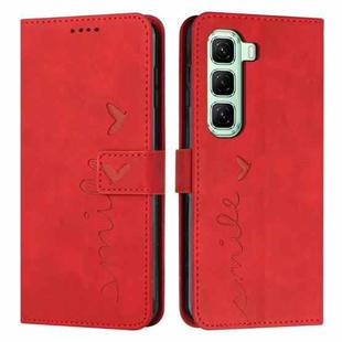 For Infinix Hot 50 Pro 4G Skin Feel Heart Embossed Leather Phone Case with Long Lanyard(Red)