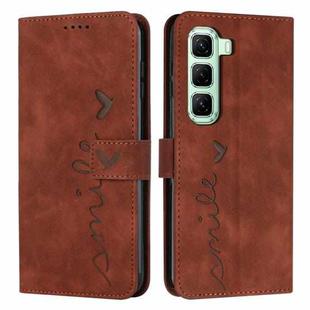 For Infinix Hot 50 Pro 4G Skin Feel Heart Embossed Leather Phone Case with Long Lanyard(Brown)