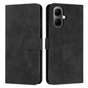 For Infinix Smart 10 4G Skin Feel Heart Embossed Leather Phone Case with Long Lanyard(Black)