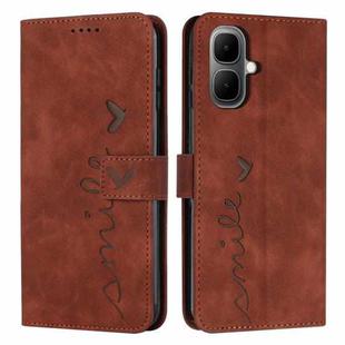 For Infinix Smart 10 4G Skin Feel Heart Embossed Leather Phone Case with Long Lanyard(Brown)