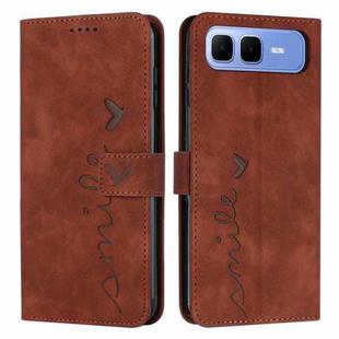 For Infinix Smart 10 Plus 4G Skin Feel Heart Embossed Leather Phone Case with Long Lanyard(Brown)