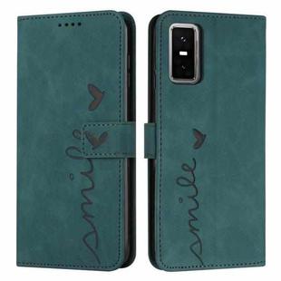 For Infinix GT 30 Pro Skin Feel Heart Embossed Leather Phone Case with Long Lanyard(Green)