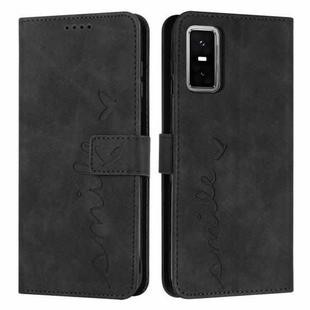 For Infinix GT 30 Pro Skin Feel Heart Embossed Leather Phone Case with Long Lanyard(Black)