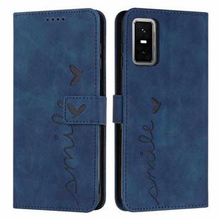 For Infinix GT 30 Pro Skin Feel Heart Embossed Leather Phone Case with Long Lanyard(Blue)
