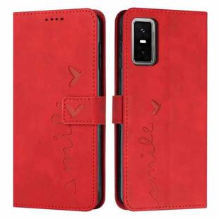 For Infinix GT 30 Pro Skin Feel Heart Embossed Leather Phone Case with Long Lanyard(Red)