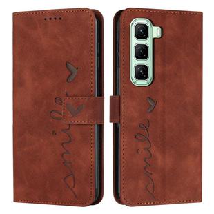 For Infinix Hot 60 4G / Hot 60i 4G Skin Feel Heart Embossed Leather Phone Case with Long Lanyard(Brown)