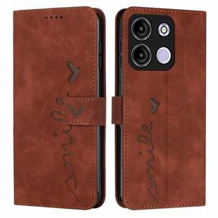 For itel A60s Skin Feel Heart Embossed Leather Phone Case with Long Lanyard(Brown)