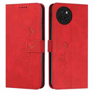 For itel S23 Skin Feel Heart Embossed Leather Phone Case with Long Lanyard(Red)