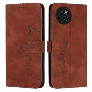 For itel S23 Skin Feel Heart Embossed Leather Phone Case with Long Lanyard(Brown)