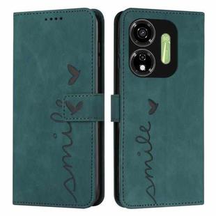 For itel P55 5G Skin Feel Heart Embossed Leather Phone Case with Long Lanyard(Green)