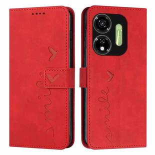 For itel P55 5G Skin Feel Heart Embossed Leather Phone Case with Long Lanyard(Red)