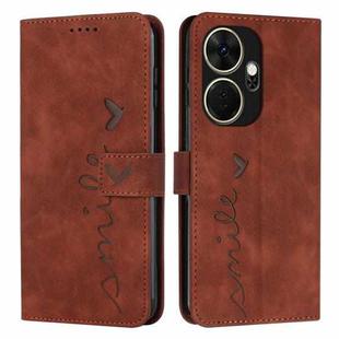 For itel P55+ Skin Feel Heart Embossed Leather Phone Case with Long Lanyard(Brown)