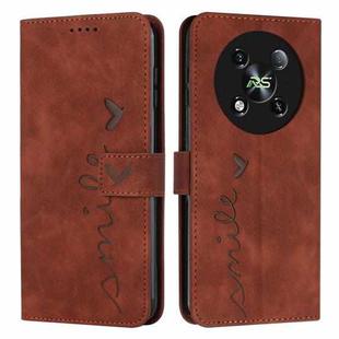 For itel RS4 Skin Feel Heart Embossed Leather Phone Case with Long Lanyard(Brown)