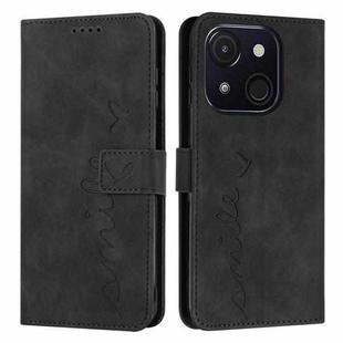 For itel A50C Skin Feel Heart Embossed Leather Phone Case with Long Lanyard(Black)