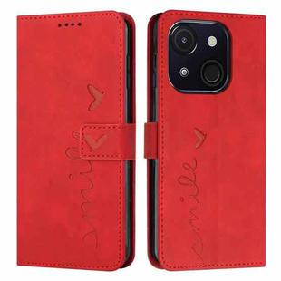 For itel A50C Skin Feel Heart Embossed Leather Phone Case with Long Lanyard(Red)