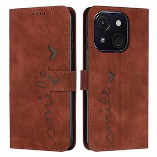 For itel A50C Skin Feel Heart Embossed Leather Phone Case with Long Lanyard(Brown)