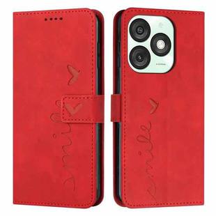 For itel A50 Skin Feel Heart Embossed Leather Phone Case with Long Lanyard(Red)