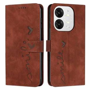 For itel A80 Skin Feel Heart Embossed Leather Phone Case with Long Lanyard(Brown)