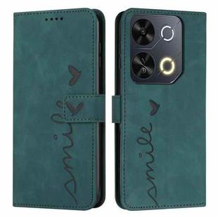 For itel P65 Skin Feel Heart Embossed Leather Phone Case with Long Lanyard(Green)