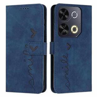 For itel P65 Skin Feel Heart Embossed Leather Phone Case with Long Lanyard(Blue)