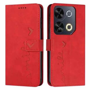 For itel P65 Skin Feel Heart Embossed Leather Phone Case with Long Lanyard(Red)