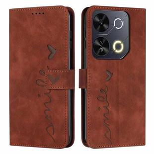 For itel P65 Skin Feel Heart Embossed Leather Phone Case with Long Lanyard(Brown)