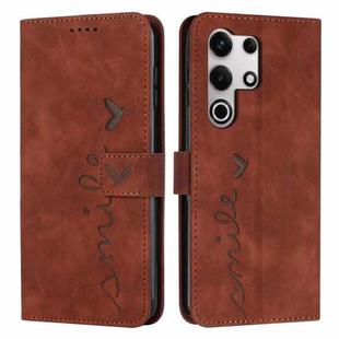 For itel S25 Ultra Skin Feel Heart Embossed Leather Phone Case with Long Lanyard(Brown)