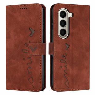 For itel A95 5G Skin Feel Heart Embossed Leather Phone Case with Long Lanyard(Brown)