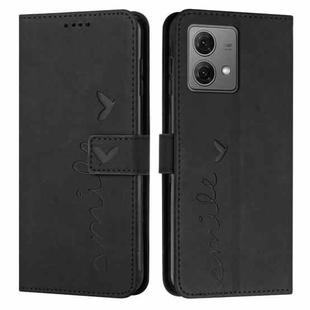 For Motorola Edge 40 Neo Skin Feel Heart Embossed Leather Phone Case with Long Lanyard(Black)