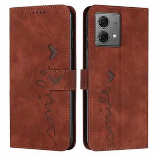 For Motorola Edge 40 Neo Skin Feel Heart Embossed Leather Phone Case with Long Lanyard(Brown)