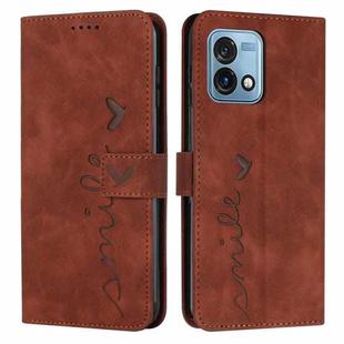 For Motorola Moto G Stylus 4G 2023 Skin Feel Heart Embossed Leather Phone Case with Long Lanyard(Brown)