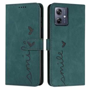 For Motorola Moto G54 Skin Feel Heart Embossed Leather Phone Case with Long Lanyard(Green)