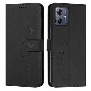 For Motorola Moto G54 Skin Feel Heart Embossed Leather Phone Case with Long Lanyard(Black)