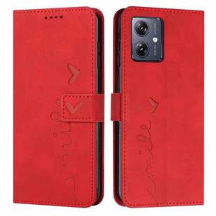 For Motorola Moto G54 Skin Feel Heart Embossed Leather Phone Case with Long Lanyard(Red)