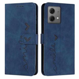 For Motorola Moto G84 Skin Feel Heart Embossed Leather Phone Case with Long Lanyard(Blue)