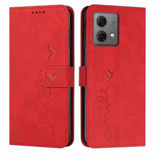 For Motorola Moto G84 Skin Feel Heart Embossed Leather Phone Case with Long Lanyard(Red)