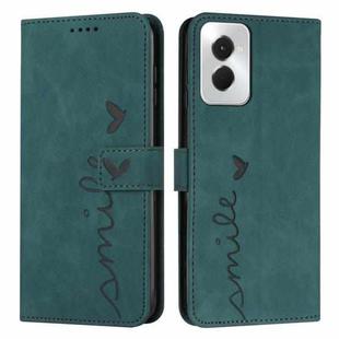 For Motorola Moto G Power 5G 2024 Skin Feel Heart Embossed Leather Phone Case with Long Lanyard(Green)