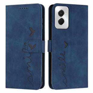 For Motorola Moto G Power 5G 2024 Skin Feel Heart Embossed Leather Phone Case with Long Lanyard(Blue)