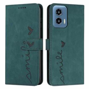 For Motorola Moto G Play 5G 2024 / G 5G 2024 Skin Feel Heart Embossed Leather Phone Case with Long Lanyard(Green)