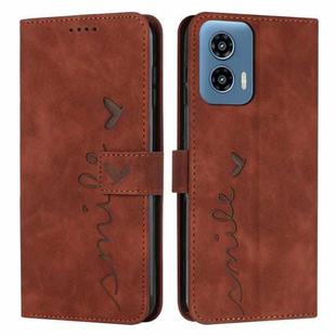 For Motorola Moto G Play 5G 2024 / G 5G 2024 Skin Feel Heart Embossed Leather Phone Case with Long Lanyard(Brown)