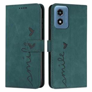 For Motorola Moto G04/G24 Skin Feel Heart Embossed Leather Phone Case with Long Lanyard(Green)