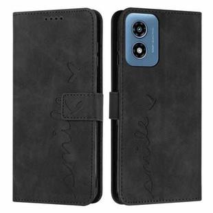 For Motorola Moto G04/G24 Skin Feel Heart Embossed Leather Phone Case with Long Lanyard(Black)