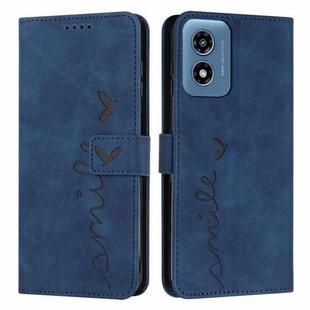 For Motorola Moto G04/G24 Skin Feel Heart Embossed Leather Phone Case with Long Lanyard(Blue)