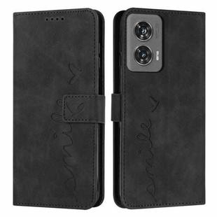 For Motorola Edge 50 Fusion Skin Feel Heart Embossed Leather Phone Case with Long Lanyard(Black)