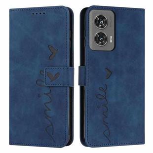 For Motorola Edge 50 Fusion Skin Feel Heart Embossed Leather Phone Case with Long Lanyard(Blue)