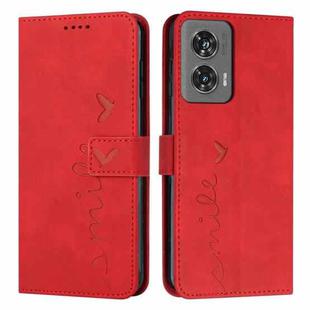 For Motorola Edge 50 Fusion Skin Feel Heart Embossed Leather Phone Case with Long Lanyard(Red)