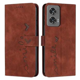 For Motorola Edge 50 Fusion Skin Feel Heart Embossed Leather Phone Case with Long Lanyard(Brown)