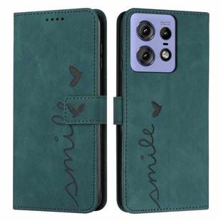 For Motorola Edge 50 Pro Skin Feel Heart Embossed Leather Phone Case with Long Lanyard(Green)