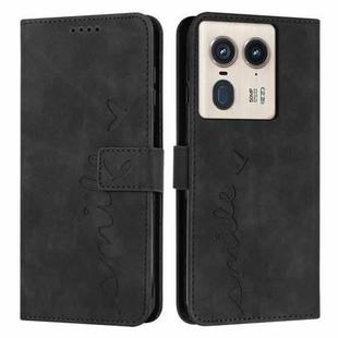 For Motorola Edge 50 Ultra Skin Feel Heart Embossed Leather Phone Case with Long Lanyard(Black)
